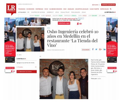 Osho Ingeniería celebró 10 años en Medellín - la republica.com
